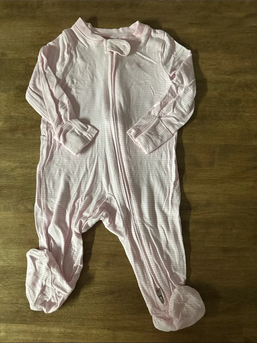 Nike Baby Pink Long-Sleeve Zip Footed Pajamas